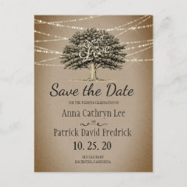Rooted in Liebe Rustic Tree String Lights Gerettet Ankündigungspostkarte