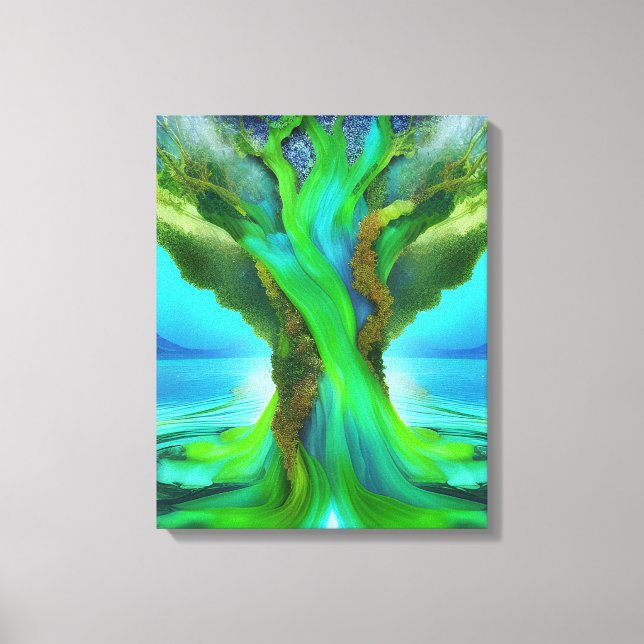 Rooted in Liebe Tree Christlich Art Neon Green Gol Leinwanddruck (Vorderseite)