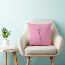"Rooted in Love" Minimalistische Rosenlinien-Wurfk Kissen