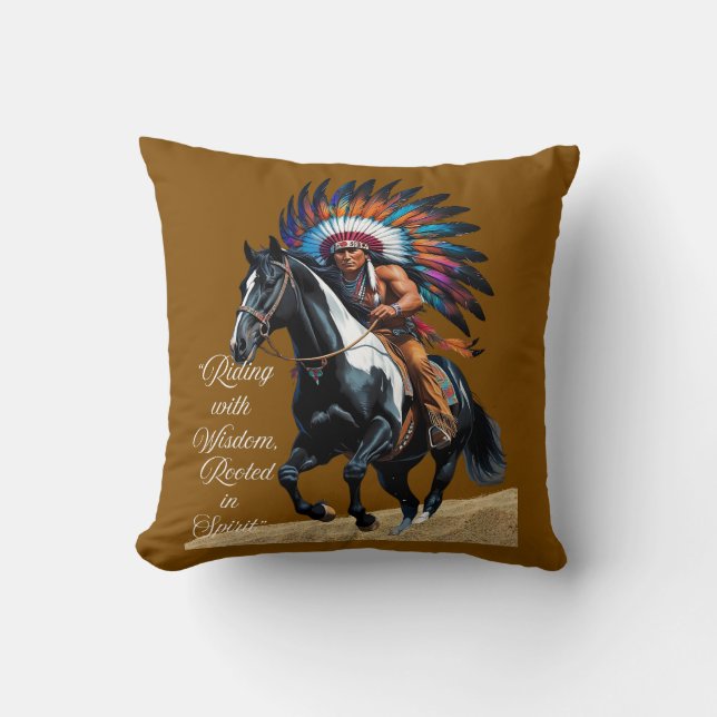 Rooted in Spirit – Native Rider Throw Pillow Kissen (Vorderseite)