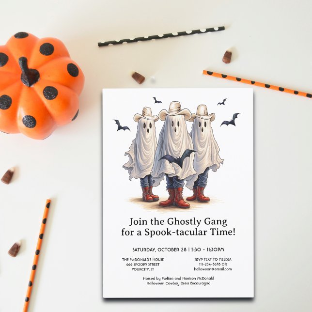 Rootin’ Tootin’ Cowboy Ghosts Western Halloween Einladung (Personalize your invitation with your event details. Have a Spook-tacular Halloween!)