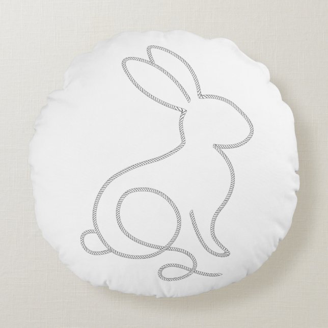 Rope Bunny Rabbit Minimal Modernes Design Rundes Kissen (Vorderseite)