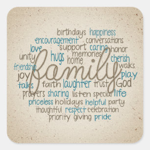 Rope Design Family Word Cloud Quadratischer Aufkleber