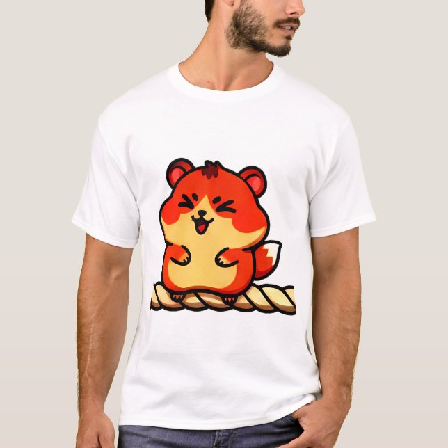 Rope Giggles: Chibi Hamster in Red & Cream T-Shirt (Vorderseite)