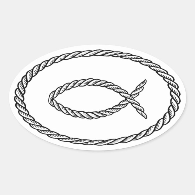 Rope Ichthus Euro Style Ovaler Aufkleber (Vorderseite)
