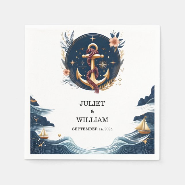 Rope Knot Boat Ship Navy Blue Nautical Wedding Serviette (Vorderseite)