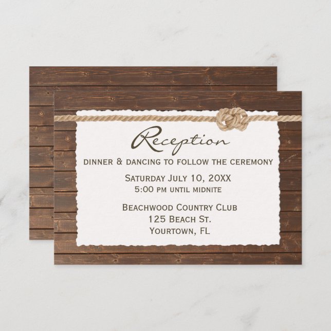 Rope Knot on Wood Wedding Reception RSVP Karte (Vorne/Hinten)