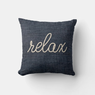 Rope Relax Text auf Blue Denim Kissen
