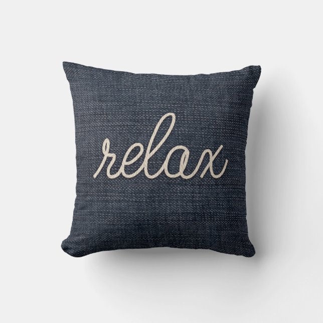 Rope Relax Text auf Blue Denim Kissen (Vorderseite)