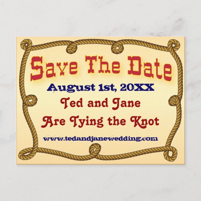 Rope Western Save the Date Ankündigungspostkarte (Vorderseite)