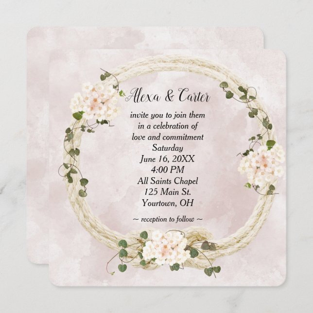 Rope Wreath und Hydrangea Bouquets Einladung (Vorne/Hinten)