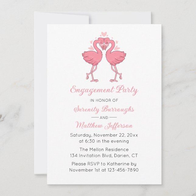 ropical Pink Flamingo Hawaiian Engagement Party Einladung (Vorderseite)