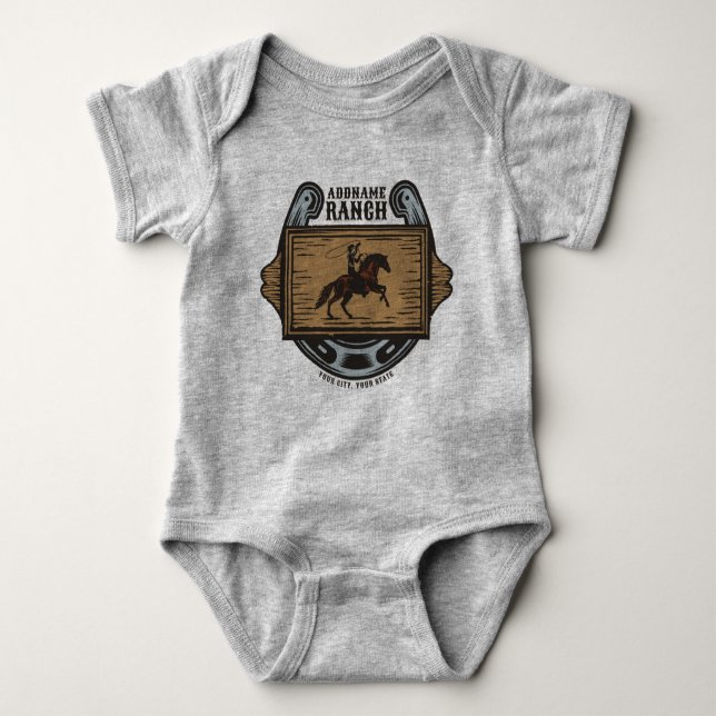 Roping Cowboy ADD NAME Western Familienhorde Baby Strampler (Vorderseite)