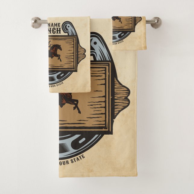 Roping Cowboy ADD NAME Western Familienhorde Badhandtuch Set (Insitu)