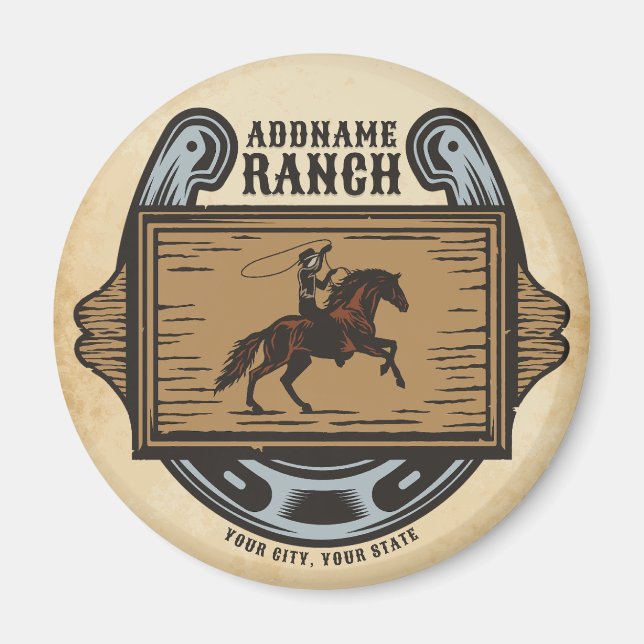 Roping Cowboy ADD NAME Western Familienhorde Magnet (Vorne)