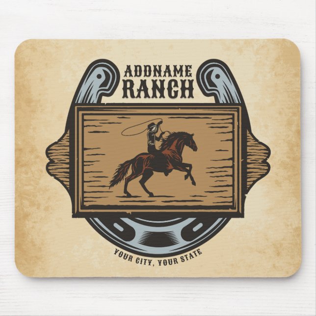 Roping Cowboy ADD NAME Western Familienhorde Mousepad (Vorne)