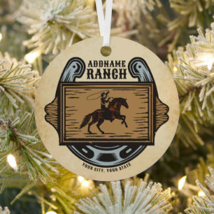 Roping Cowboy ADD NAME Western Familienhorde Ornament Aus Metall