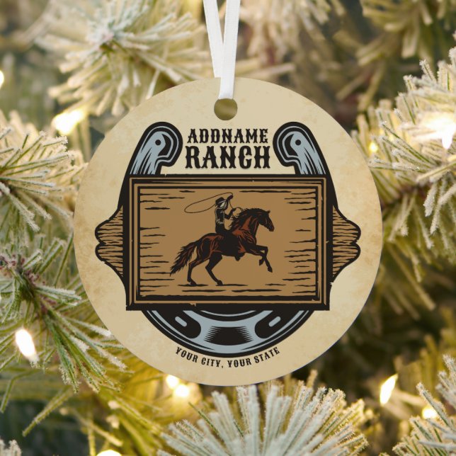 Roping Cowboy ADD NAME Western Familienhorde Ornament Aus Metall (InSitu)