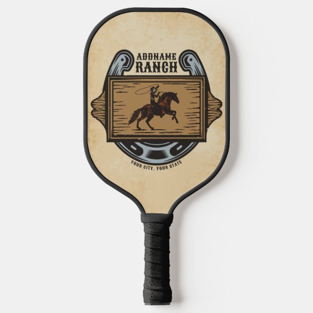 Roping Cowboy ADD NAME Western Familienhorde Pickleball Schläger (Vorderseite)