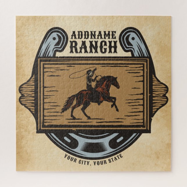 Roping Cowboy ADD NAME Western Familienhorde Puzzle (Vertikal)