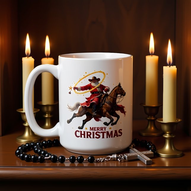 Roping Cowboy Christmas Rider Kaffeetasse (Von Creator hochgeladen)