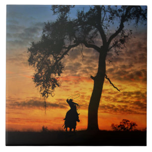 Roping Cowboy mit Reittier Country Western Fliese