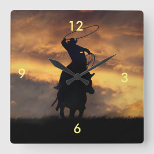 Roping Cowboy und Steer Clock Quadratische Wanduhr