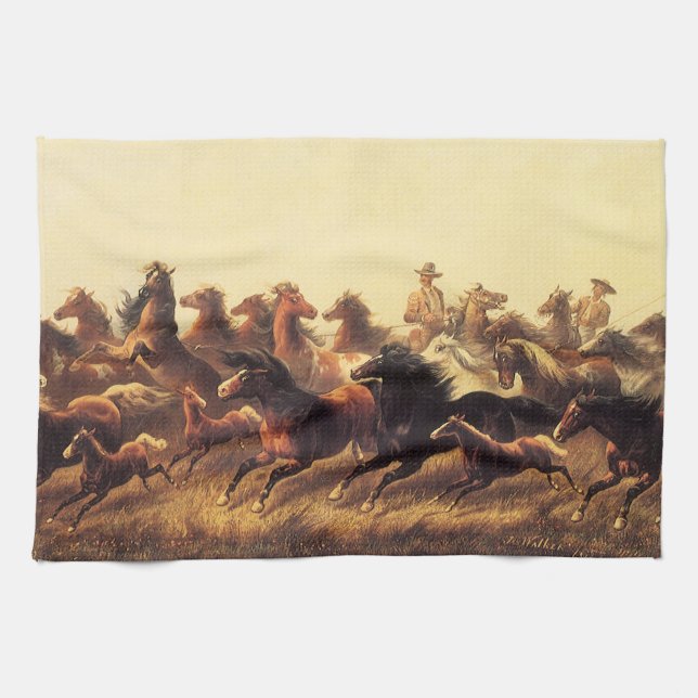 Roping Wild Horses von James Walker Geschirrtuch (Horizontal)