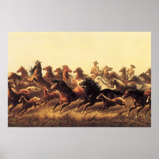 Roping Wild Horses von James Walker Poster (Vorne)