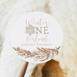RORY Boho Beige Winter Wonderland First Birthday Runder Aufkleber