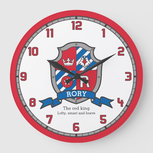 Rory Jungs Name bedeutet heraldry Ritter Schild Große Wanduhr (Vorderseite)