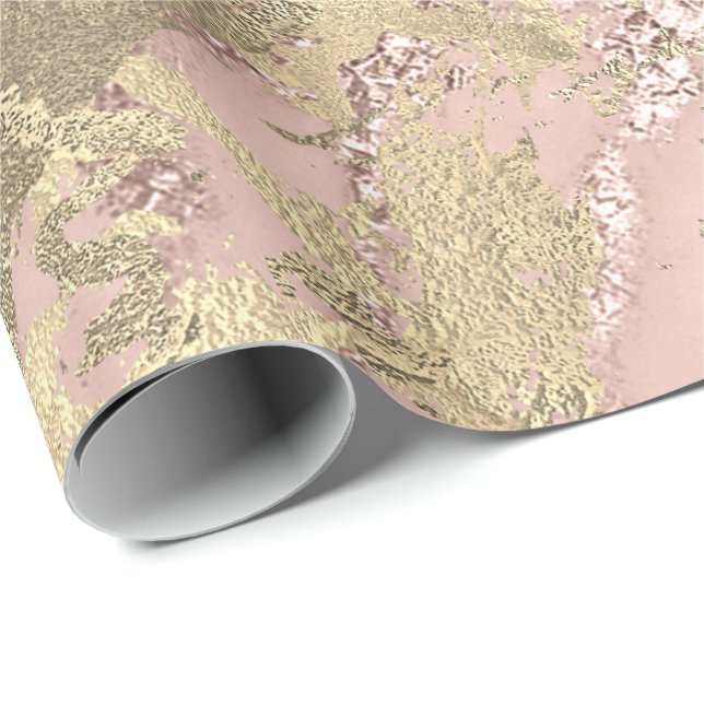 Ros Gold Blush Marble Shiny Metallic Stroke Pink Geschenkpapier (Rolleneckpunkt)