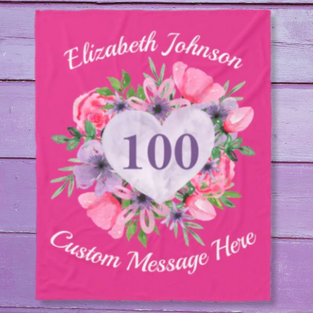 Rosa 100. Geburtstagsblanket für Frauen Fleecedecke (Von Creator hochgeladen)
