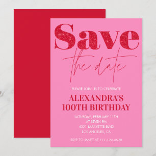 Rosa 100. Geburtstagseinladungen Save the Date Chi Einladung