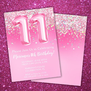 Rosa 11. Geburtstag Einladung Girly Pink Glitzer