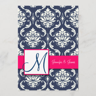 Rosa 12x18 der blauen Damast-Monogramm-Einladungen Einladung