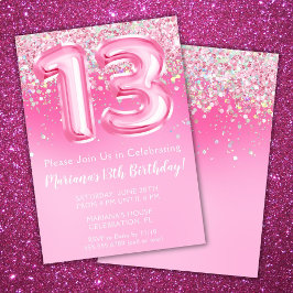 Rosa 13. Geburtstag Einladung Girly Pink Glitzer