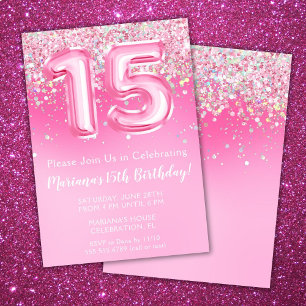 Rosa 15. Geburtstag Einladung Girly Pink Glitzer