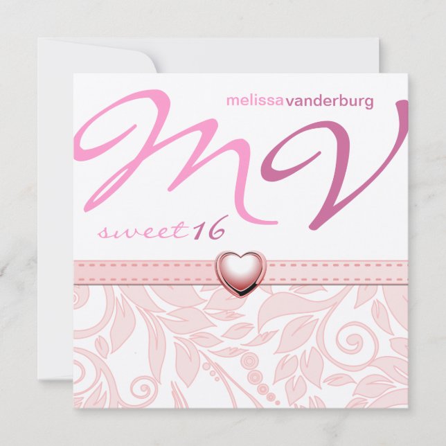 Rosa 16 . Geburtstag Geburtstag Einladung (Vorderseite)