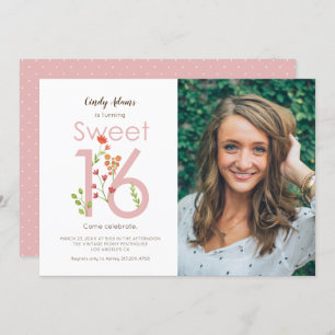 Rosa 16 . Geburtstag mit Aquarellfarben-Blume Einladung