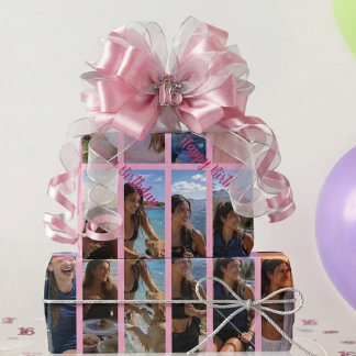 Rosa 16 vertikale Fotocollage Alles Gute zum Gebur Geschenkpapier