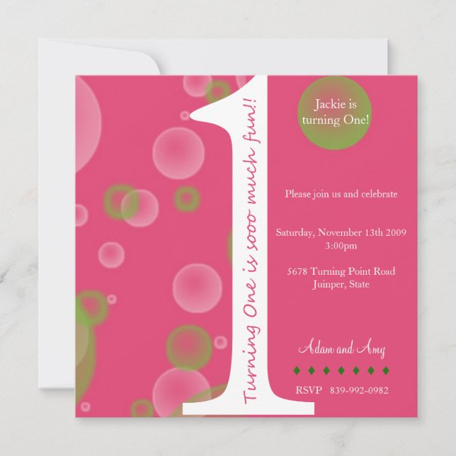 Rosa 1. Geburtstag #1 Einladung (Vorderseite)