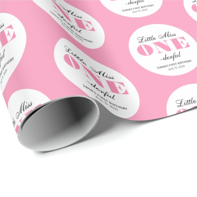 Rosa 1. Geburtstag Geschenkpapier (Rolleneckpunkt)