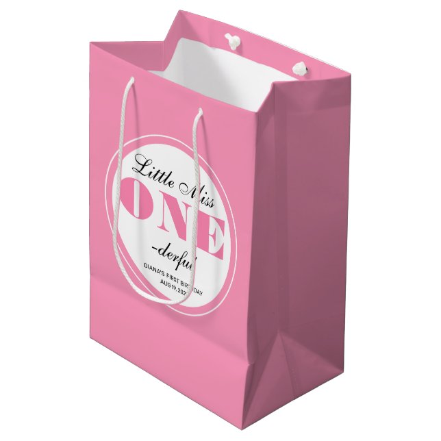 Rosa 1. Geburtstag Mittlere Geschenktüte (Vorderseite Schrägansicht)