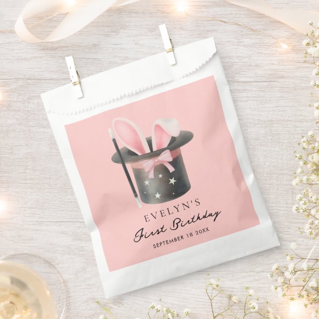 Rosa 1. Geburtstags-Magierhut-Party Geschenktütchen (Ausgeschnitten)