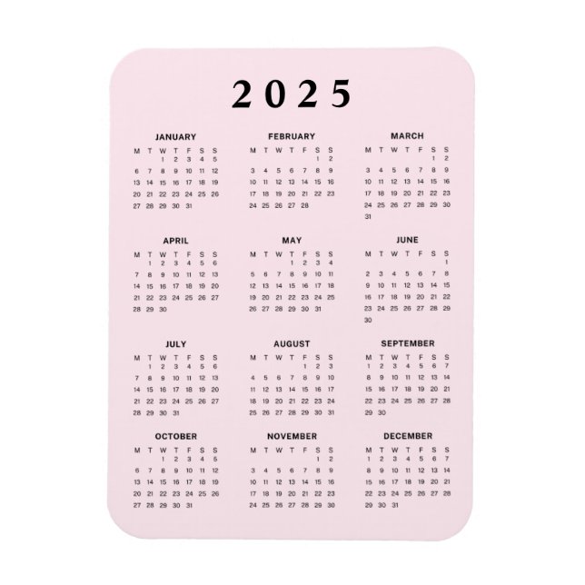 Rosa 2025 Monatlicher Kalender Magnet (Vertikal)