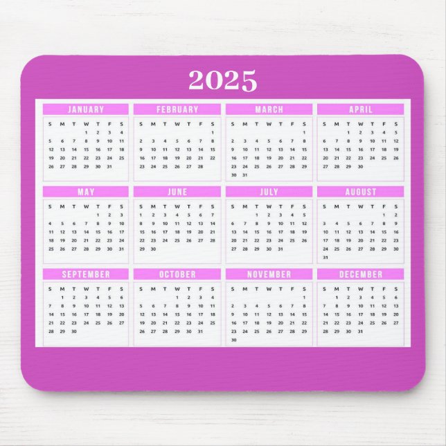 Rosa 2025 Monatlicher Mädchenkalender Mousepad (Vorne)