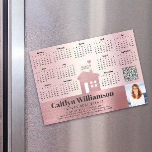 Rosa 2027 Kalender Immobilienmakler Foto QR-Code M Magnetkarte