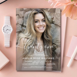 Rosa 21. Geburtstag Einladungen Foto