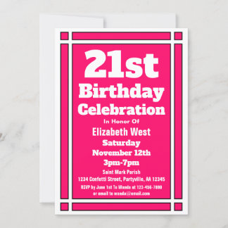 Rosa 21. Geburtstag Party Einladung